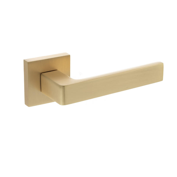 STATUS Montana Lever Door Handle on S4 Square Rose - Satin Brass - S40SSB