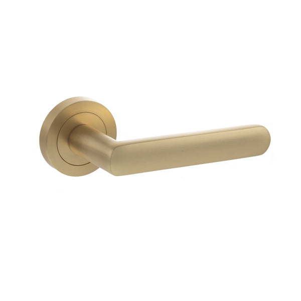 STATUS Carolina Lever Door Handle on Round Rose - Satin Brass - S42RSB