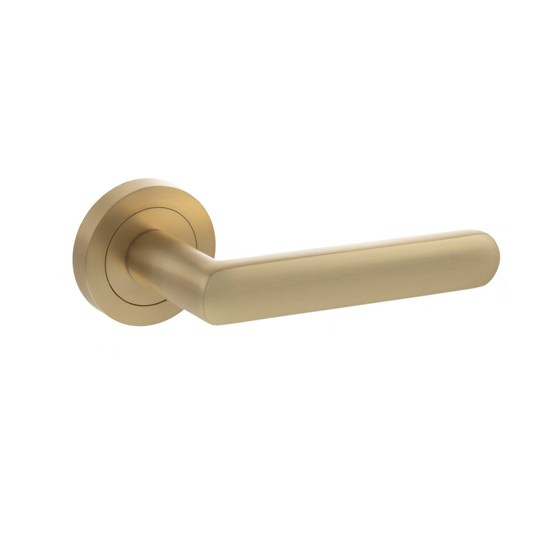 STATUS Carolina Lever Door Handle on Round Rose - Satin Brass - S42RSB