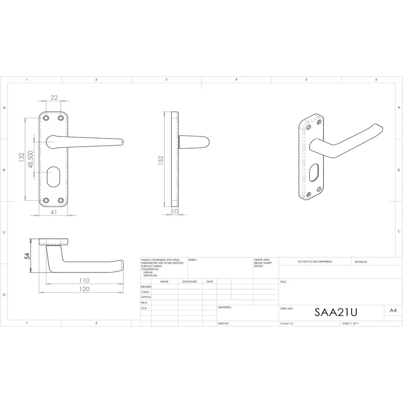 Eurospec - Aluminium Lever On Backplate - Lock Oval Profile 48.5mm C/C - Satin Anodised Aluminium - SAA21U - Choice Handles