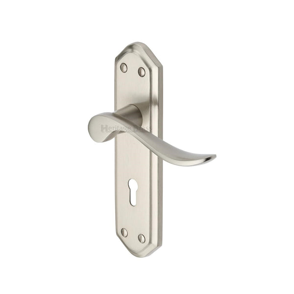 Heritage Brass Door Handle Lever Lock Sandown Design Satin Nickel finish - SAN1400-SN - Choice Handles