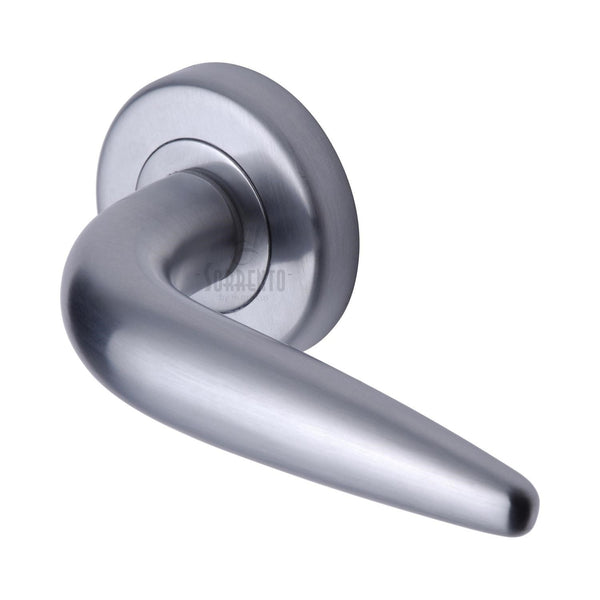 Sorrento Door Handle Lever Latch on Round Rose Goccia Design Satin Chrome finish - SC-1012-SC - Choice Handles