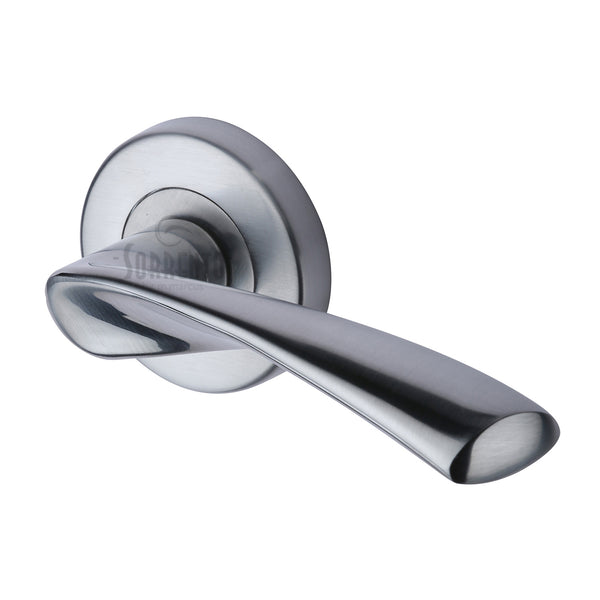 Sorrento Door Handle Lever Latch on Round Rose Treviso Design Satin Chrome finish - SC-2042-SC - Choice Handles