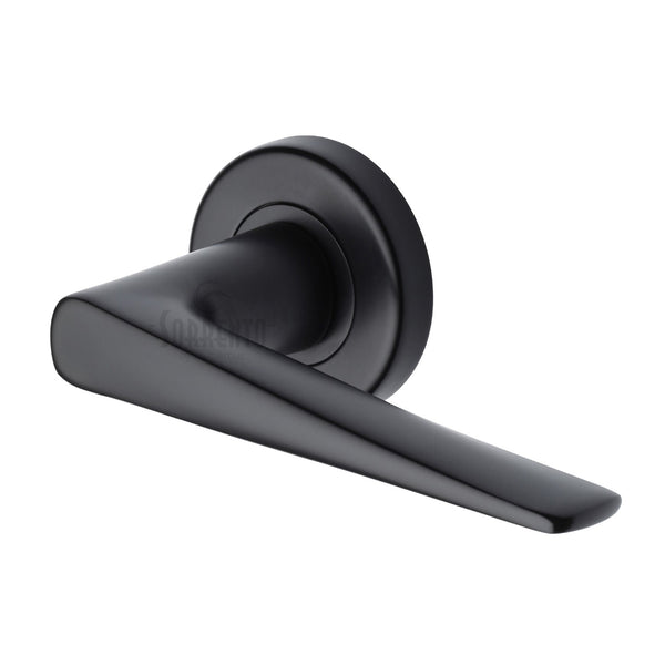 Sorrento Door Handle Lever Latch on Round Rose Amalfi Design Matt Black finish - SC-2059-BLK - Choice Handles