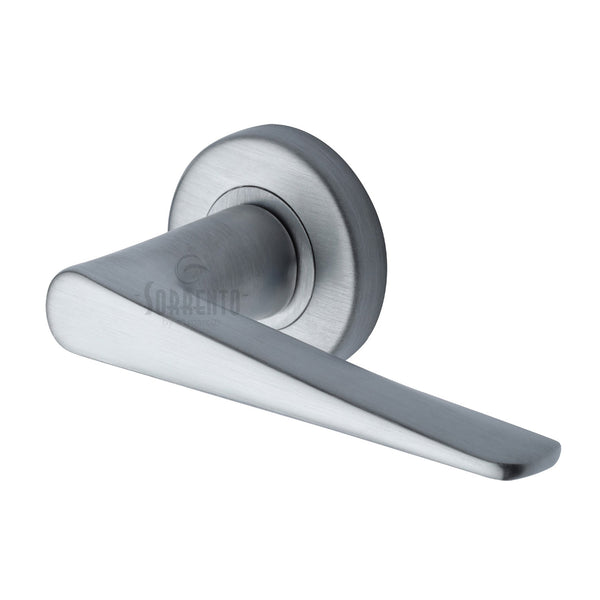 Sorrento Door Handle Lever Latch on Round Rose Amalfi Design Satin Chrome finish - SC-2059-SC - Choice Handles