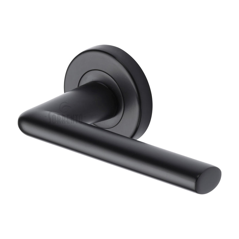 Sorrento Door Handle Lever Latch on Round Rose Lena Design Matt Black finish - SC-2352-BLK - Choice Handles