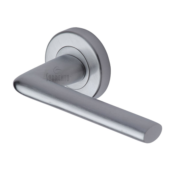 Sorrento Door Handle Lever Latch on Round Rose Lena Design Satin Chrome finish - SC-2352-SC - Choice Handles