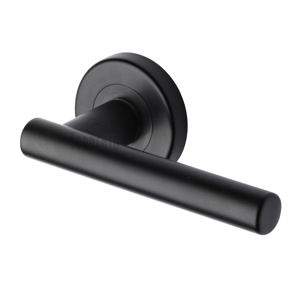 Sorrento Door Handle Lever Latch on Round Rose Shuttle Design Matt Black finish
 - SC-3052-BLK - Choice Handles