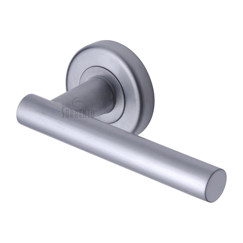 Sorrento Door Handle Lever Latch on Round Rose Shuttle Design Satin Chrome finish - SC-3052-SC - Choice Handles