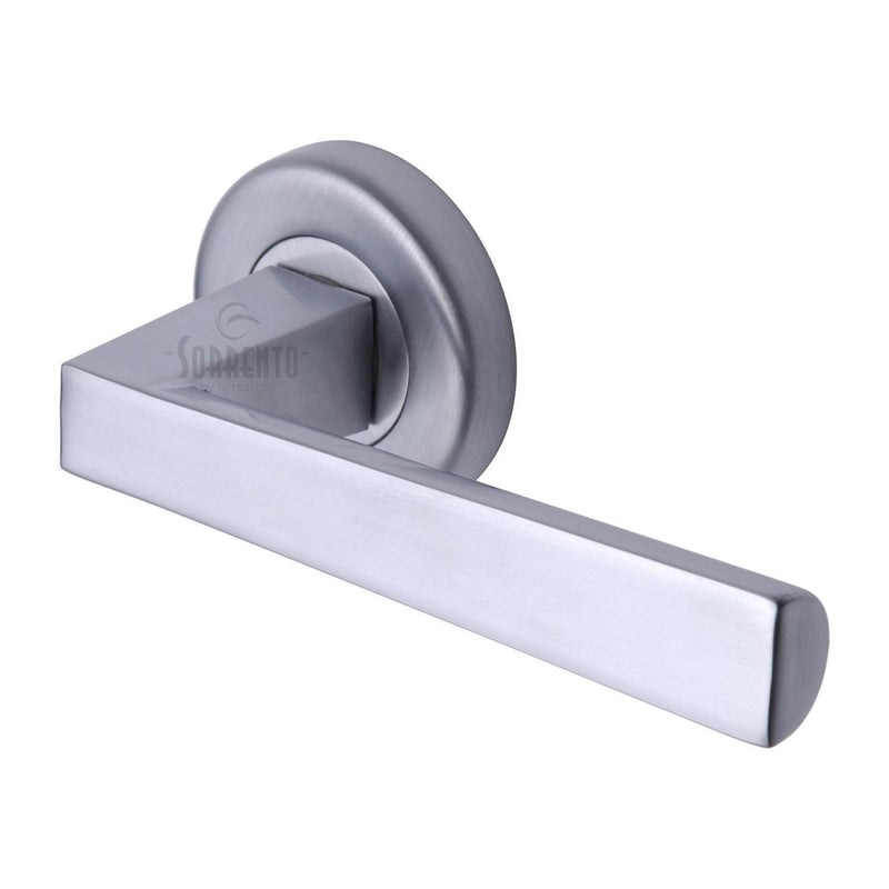 Sorrento Door Handle Lever Latch on Round Rose Siloh Design Satin Chrome finish - SC-3392-SC - Choice Handles