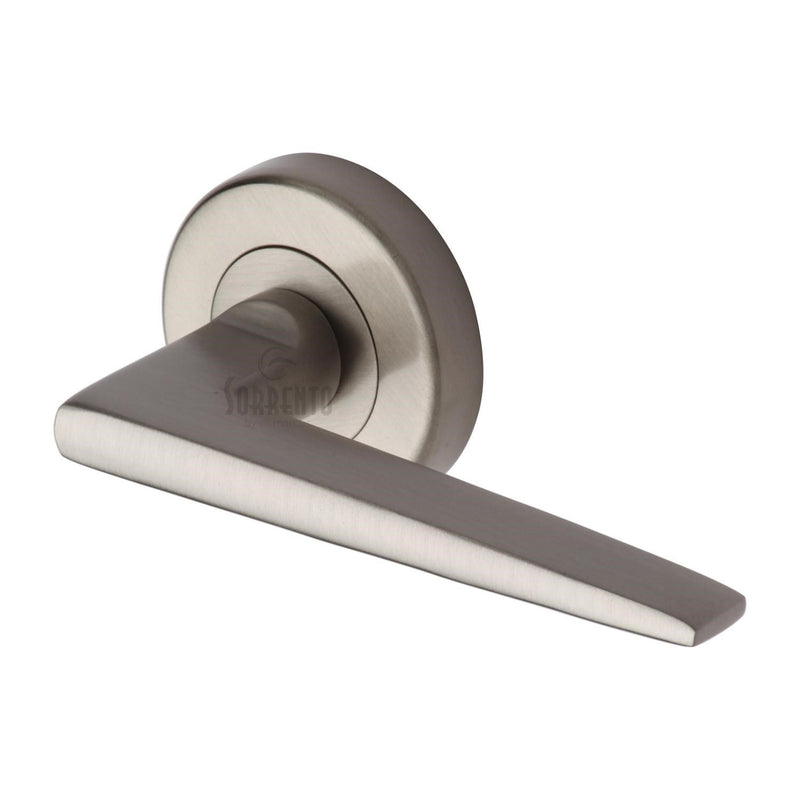 Sorrento Door Handle Lever Latch on Round Rose Swift Design Satin Nickel finish
 - SC-3450-SN - Choice Handles