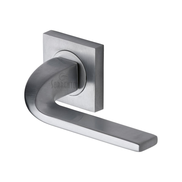 Sorrento Door Handle Lever Latch on Round Rose Stanford Design Satin Chrome finish - SC-3788-SC - Choice Handles