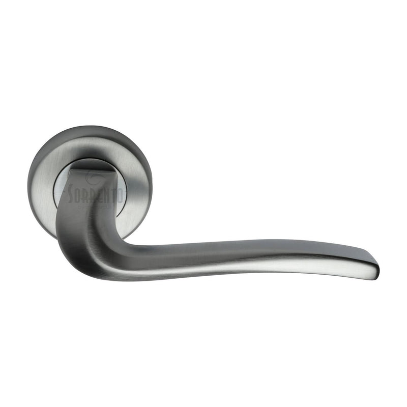 Sorrento Door Handle Lever Latch on Round Rose Capri Design Satin Chrome finish - SC-4262-SC - Choice Handles