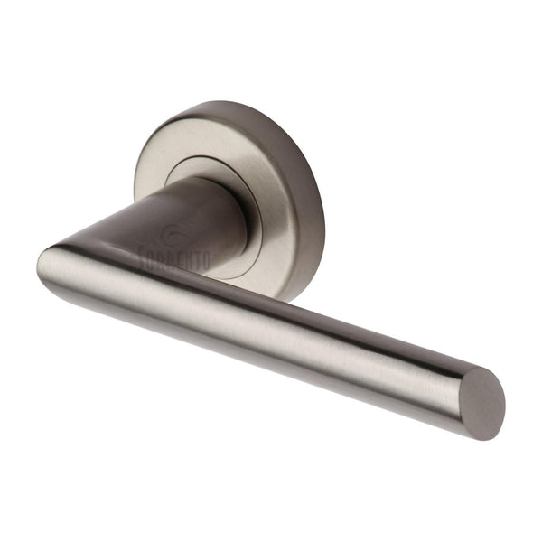 Sorrento Door Handle Lever Latch on Round Rose Mercury Design Satin Nickel finish - SC-4692-SN - Choice Handles