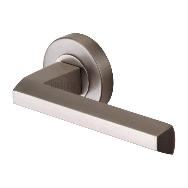 Sorrento Door Handle Lever Latch on Round Rose Deda Design Satin Nickel finish - SC-4754-SN - Choice Handles