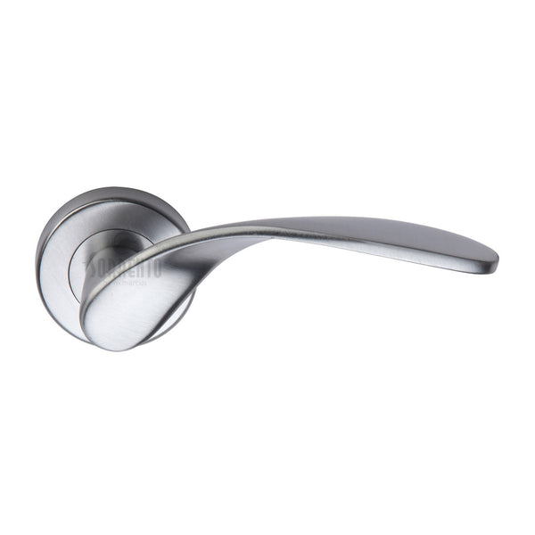 Sorrento Door Handle Lever Latch on Round Rose Lorenz Design Satin Chrome finish - SC-5225-SC - Choice Handles