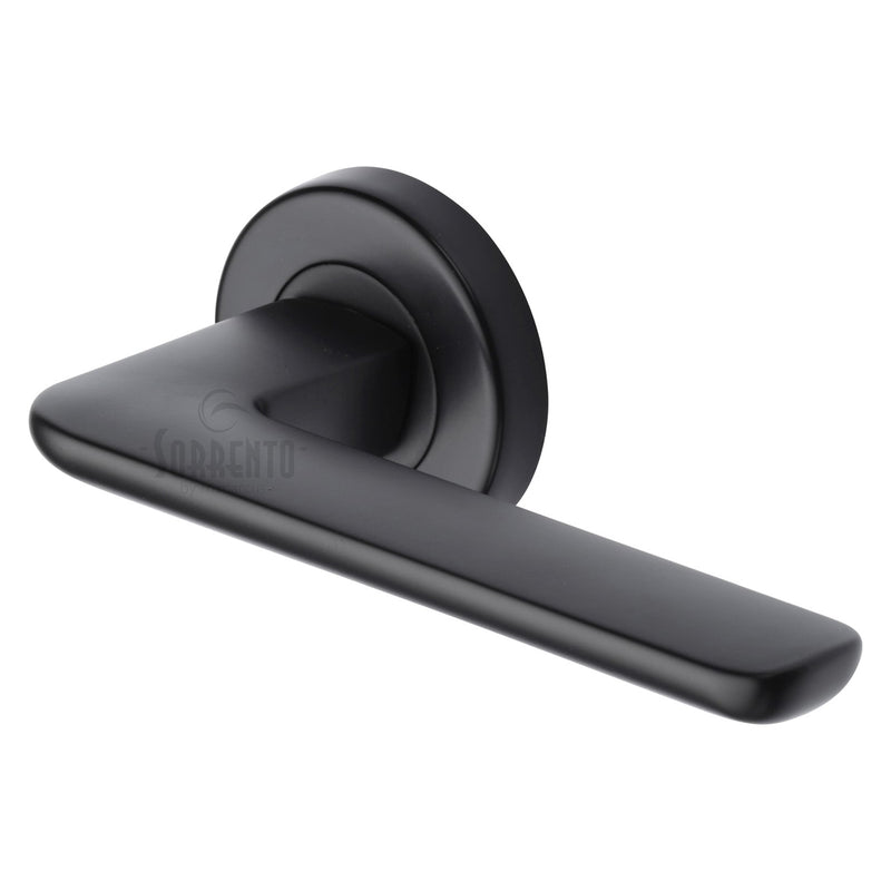 Sorrento Door Handle Lever Latch on Round Rose Trino Design Matt Black finish - SC-5352-BLK - Choice Handles