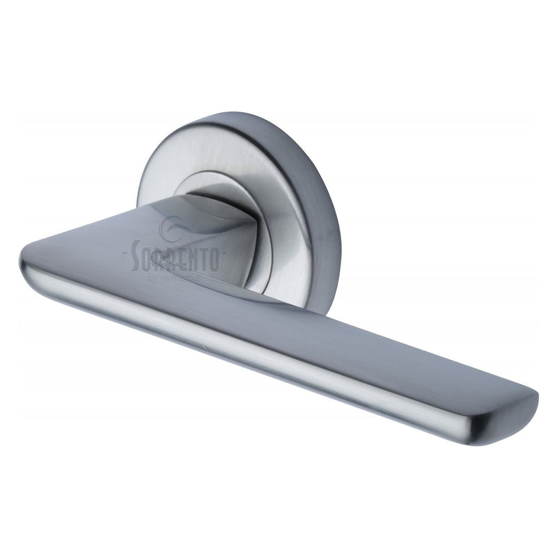 Sorrento Door Handle Lever Latch on Round Rose Trino Design Satin Chrome finish
 - SC-5352-SC - Choice Handles