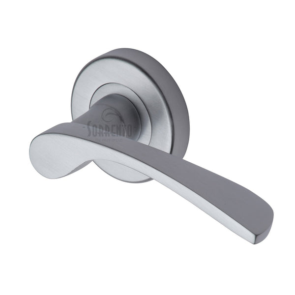 Sorrento Door Handle Lever Latch on Round Rose Arcadia Design Satin Chrome finish - SC-5380-SC - Choice Handles