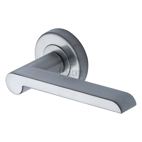 Sorrento Door Handle Lever Latch on Round Rose Lugano Design Satin Chrome finish - SC-6220-SC - Choice Handles