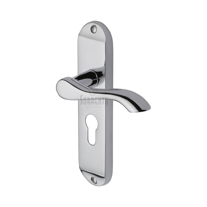 Sorrento Door Handle for Euro Profile Plate Aurora Design Polished Chrome finish - SC-7348-PC - Choice Handles