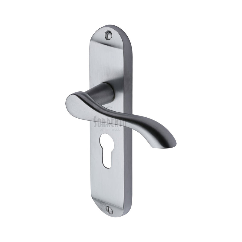 Sorrento Door Handle for Euro Profile Plate Aurora Design Satin Chrome finish - SC-7348-SC - Choice Handles