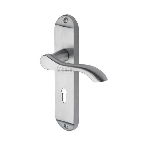 Sorrento Door Handle Lever Lock Aurora Design Satin Chrome finish - SC-7350-SC - Choice Handles