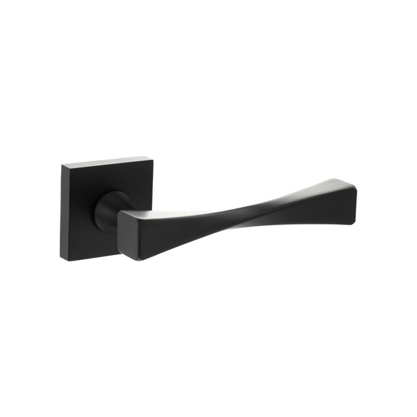 Senza Pari Guido Lever Door Handle on Flush Square Rose - Matt Black - SP190MB