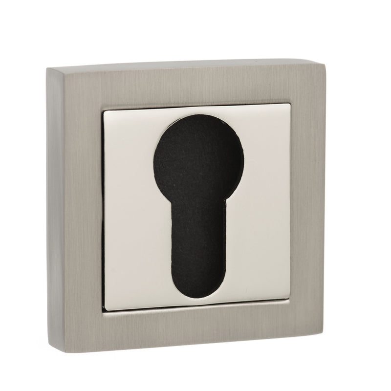 Senza Pari Euro Escutcheons on Square Rose - Satin Nickel/Polished Nickel - SPCESCESNNP