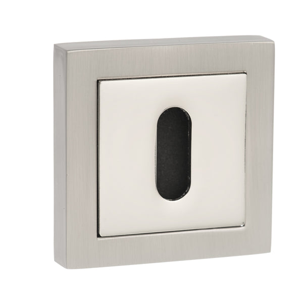 Senza Pari Key Escutcheons on Square Rose - Satin Nickel/Polished Nickel - SPCESCKSNNP