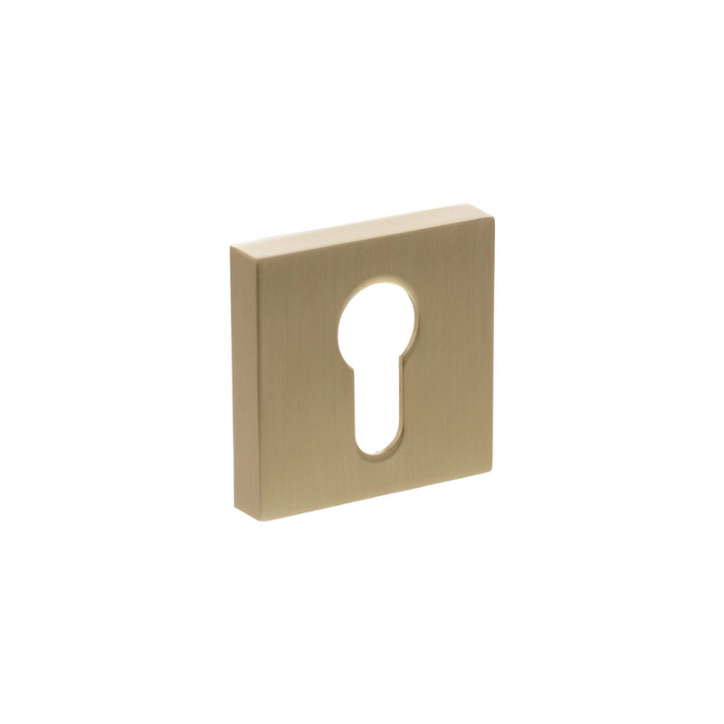 Senza Pari Euro Escutcheons on Minimal Square Rose - Satin Brass - SPESCESB