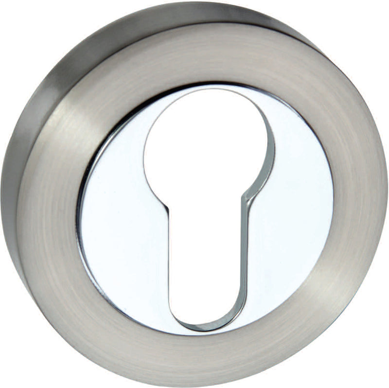 Senza Pari Euro Escutcheons on Round Rose - Satin Nickel/Polished Chrome - SPMESCESNCP