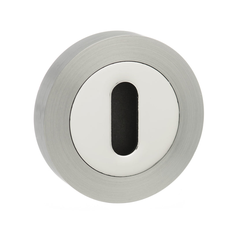 Senza Pari Key Escutcheons on Round Rose - Satin Nickel/Chome Plate - SPMESCKSNCP