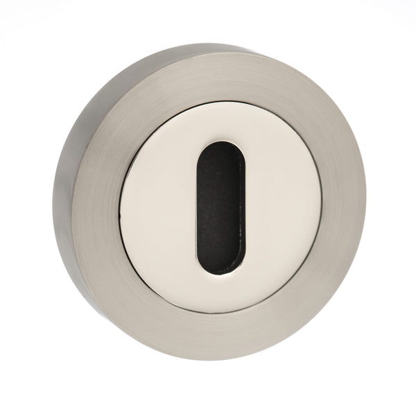 Senza Pari Key Escutcheons on Round Rose - Satin Nickel/Nickel Plate - SPMESCKSNNP