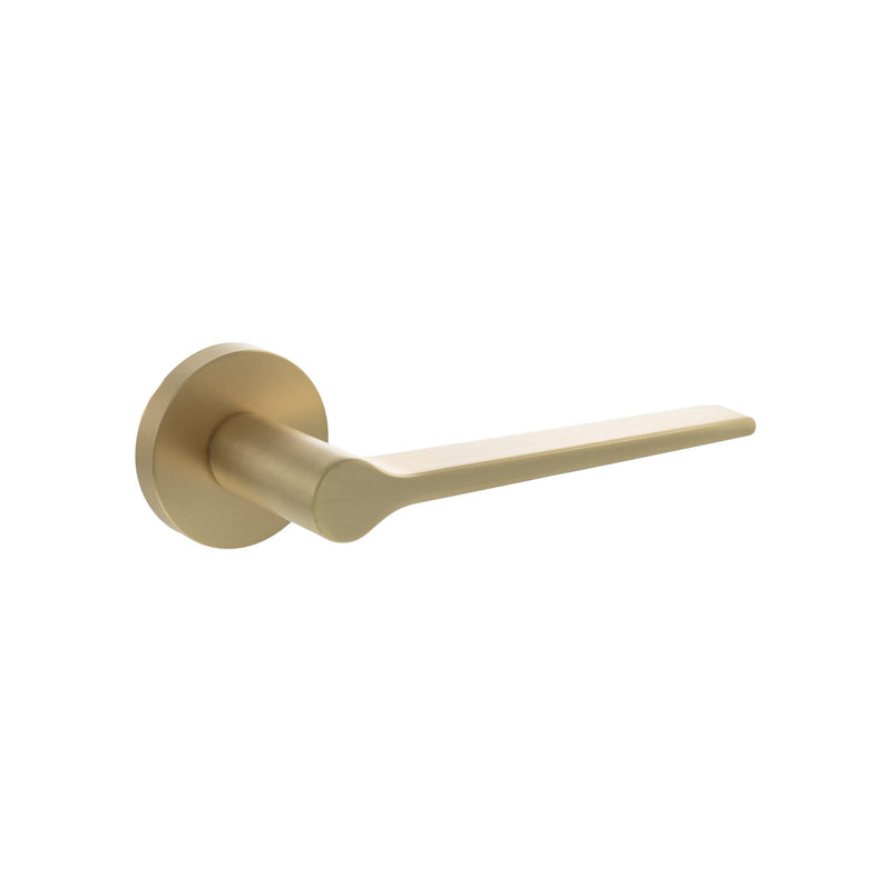 Senza Pari Laviano Lever Door Handle on Minimal Round Rose - Satin Brass - SPR180SB
