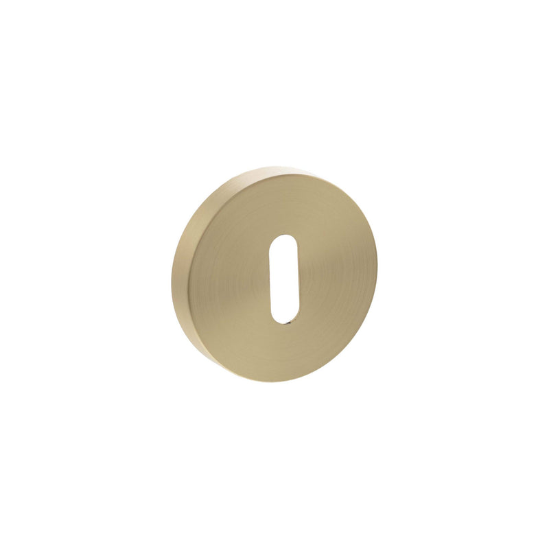 Senza Pari Key Escutcheons on Minimal Round Rose - Satin Brass - SPRESCKSB