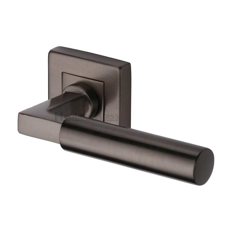 Heritage Brass Door Handle Lever on Rose Bauhaus Sq Design Matt Bronze Finish - SQ1926-MB - Choice Handles