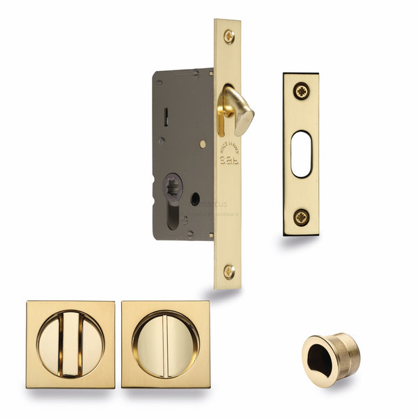 Sliding Lock with Square Privacy Turns Polished Brass - SQ2308-40-PB