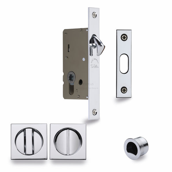 Sliding Lock with Square Privacy Turns Polished Chrome - SQ2308-40-PC