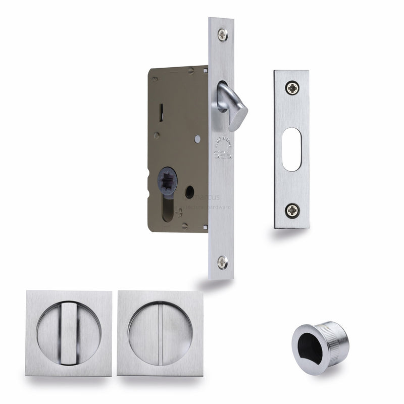 Sliding Lock with Square Privacy Turns Satin Chrome Finish
 - SQ2308-50-SC