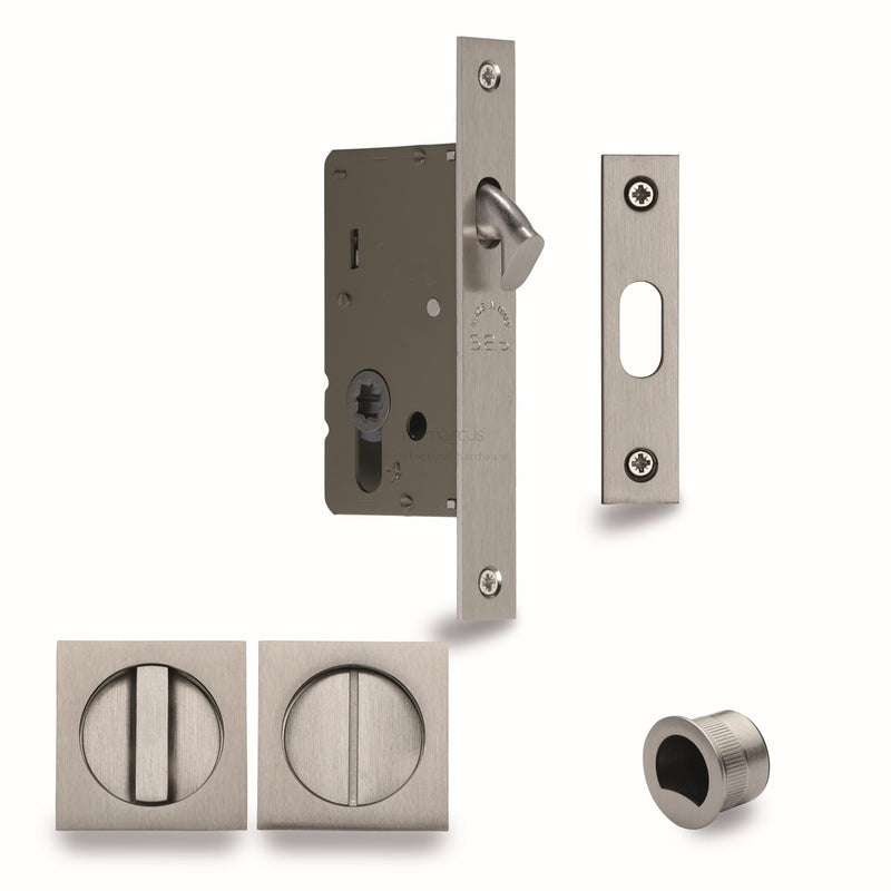 Sliding Lock with Square Privacy Turns Satin Nickel Finish
 - SQ2308-50-SN