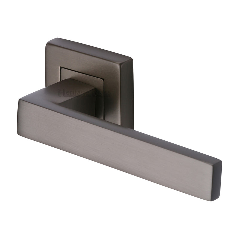 Heritage Brass Door Handle Lever Latch on Square Rose Delta Sq Design Matt Bronze finish - SQ5420-MB - Choice Handles