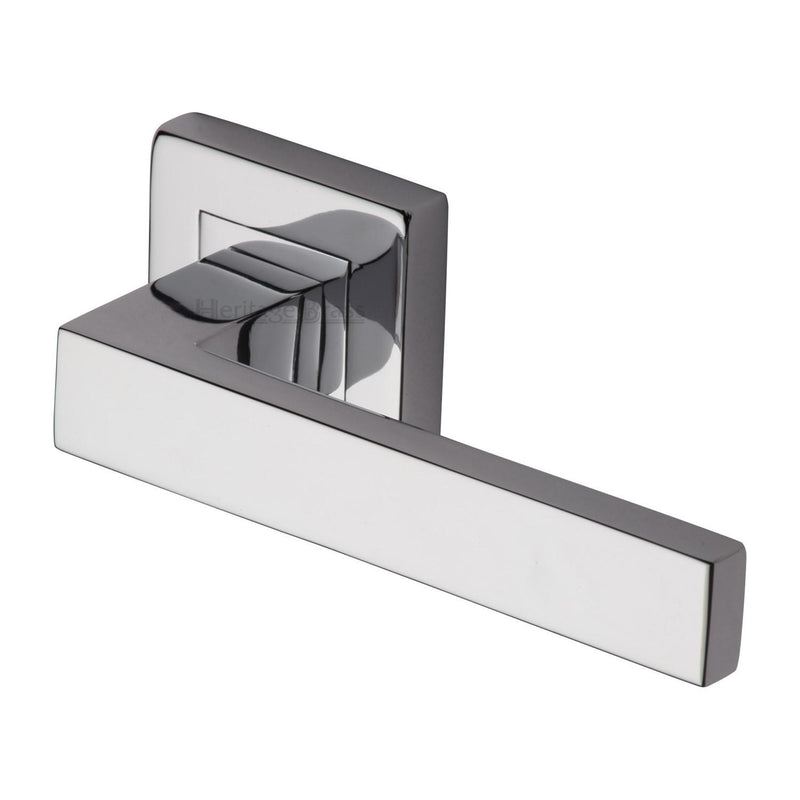 Heritage Brass Door Handle Lever Latch on Square Rose Delta Sq Design Polished Chrome finish - SQ5420-PC - Choice Handles