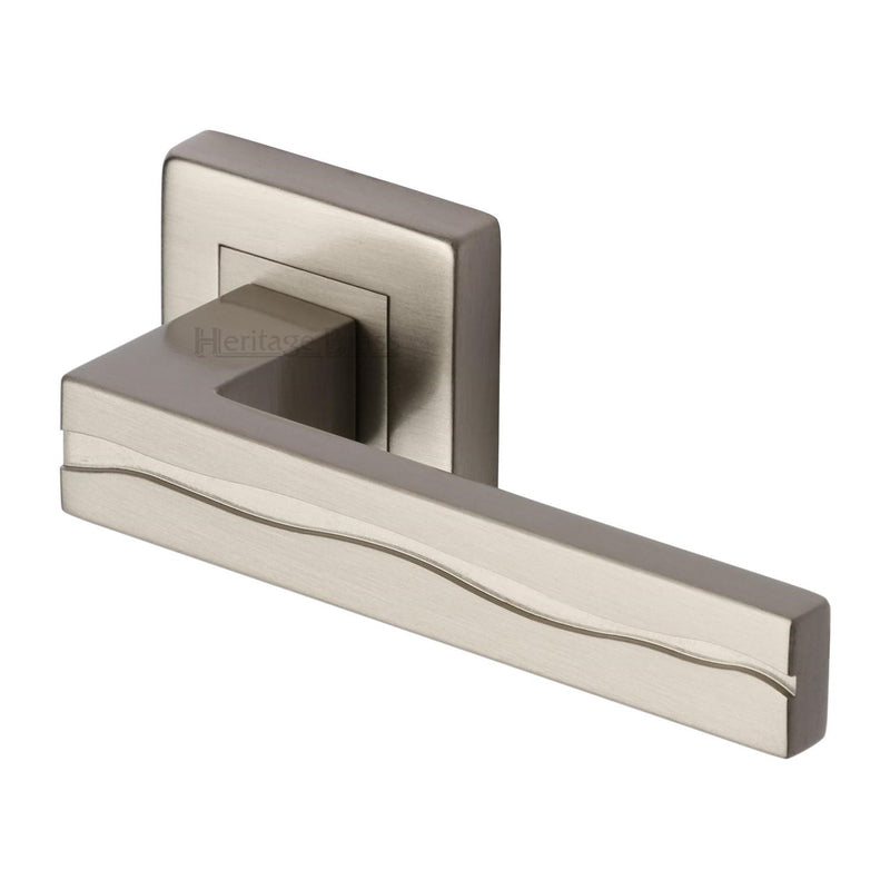 Heritage Brass Door Handle Lever Latch on Square Rose Amazon Sq Design Satin Nickel finish - SQ5440-SN - Choice Handles