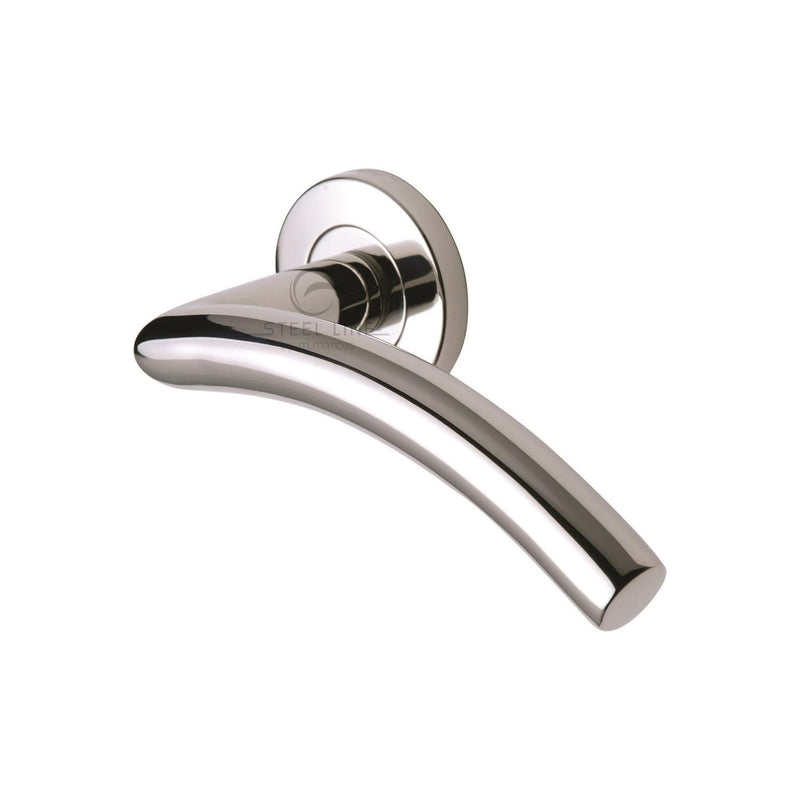 Steel Line Door Handle Lever Latch on Round Rose Tubular Design Polished Stainless Steel finish - SS-551-P - Choice Handles