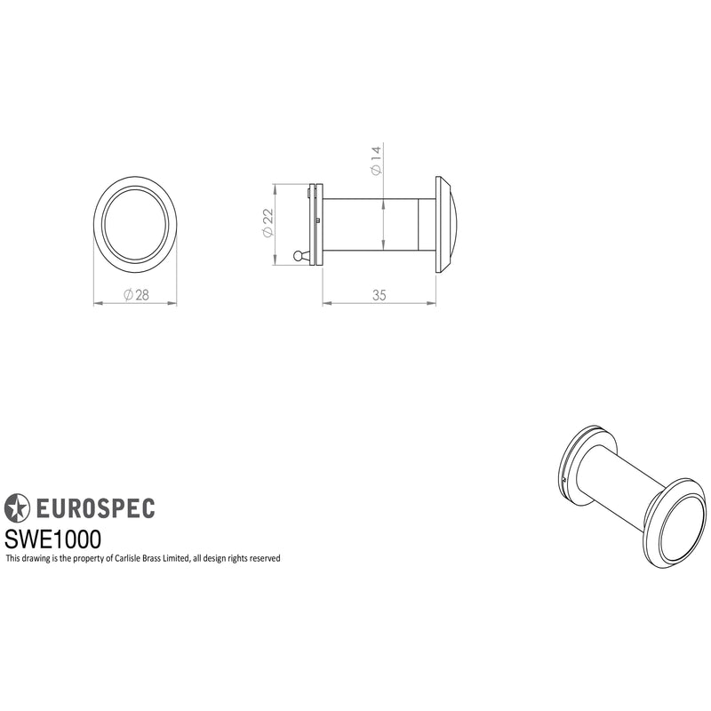 Eurospec - Door Viewer 180 degree with crystal lens - Bright Stainless Steel - SWE1000BSS - Choice Handles