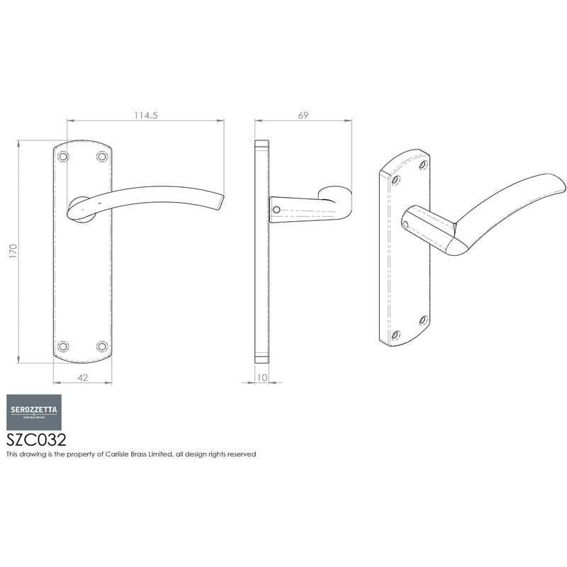 Serozzetta - Serozzetta Tres Lever on Latch Backplate - Polished Chrome - SZC032CP - Choice Handles