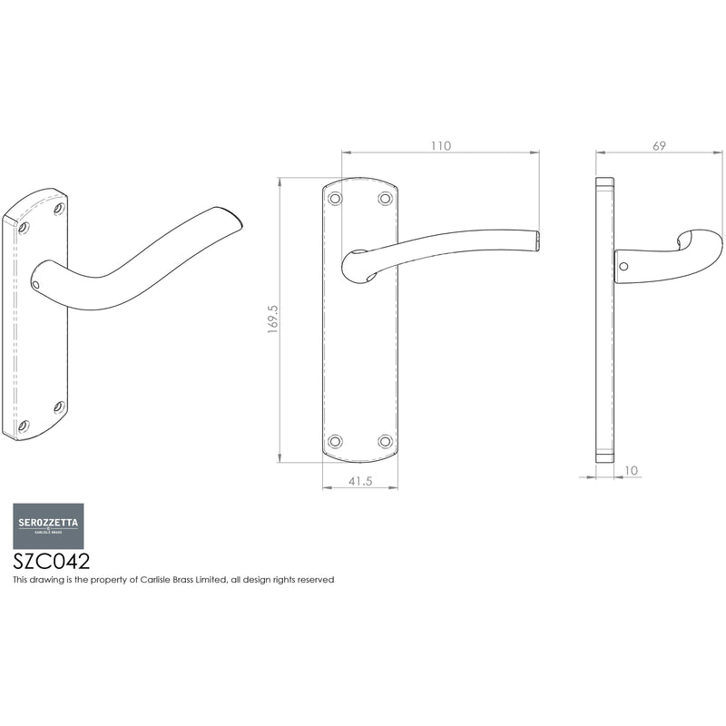 Serozzetta - Serozzetta Cuatro Lever on Latch Backplate - Polished Chrome - SZC042CP