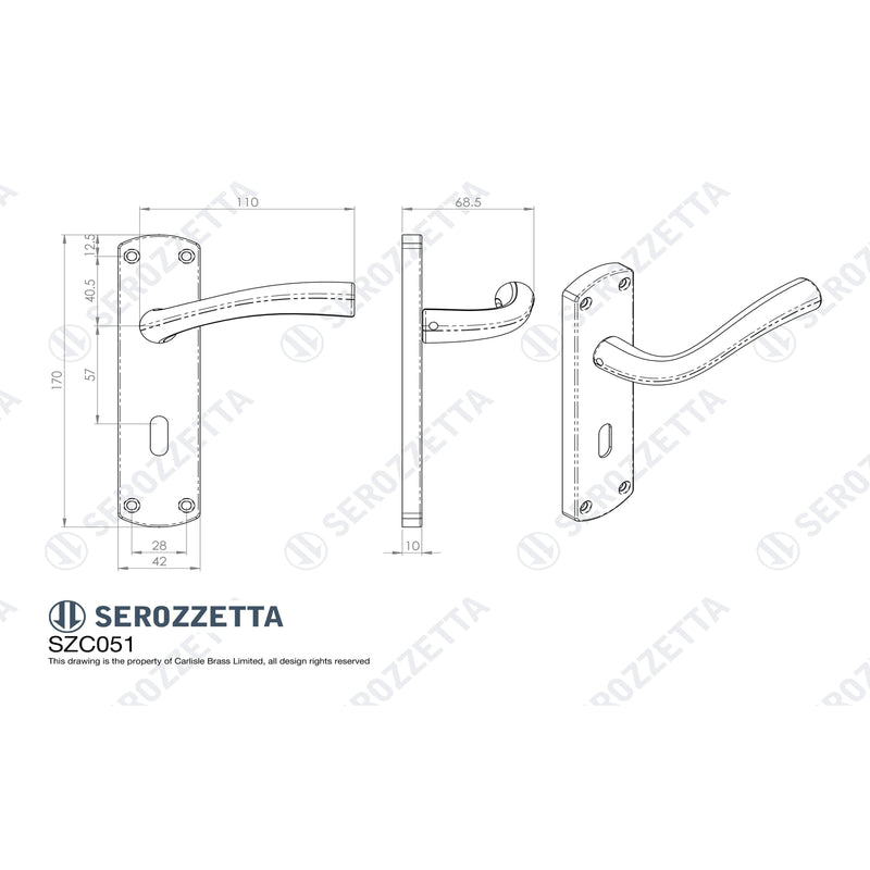 Serozzetta - Serozzetta Cinco Lever on Lock Backplate - Satin Chrome - SZC051SC - Choice Handles