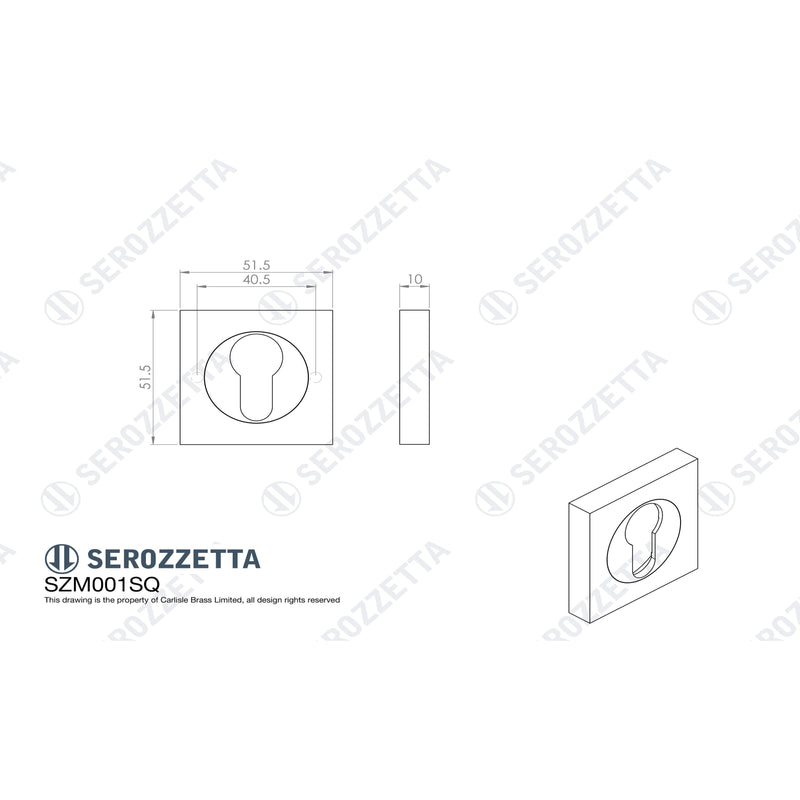 Serozzetta - Serozzetta Square Euro Profile Escutcheon - Satin Brass - SZM001SQSB